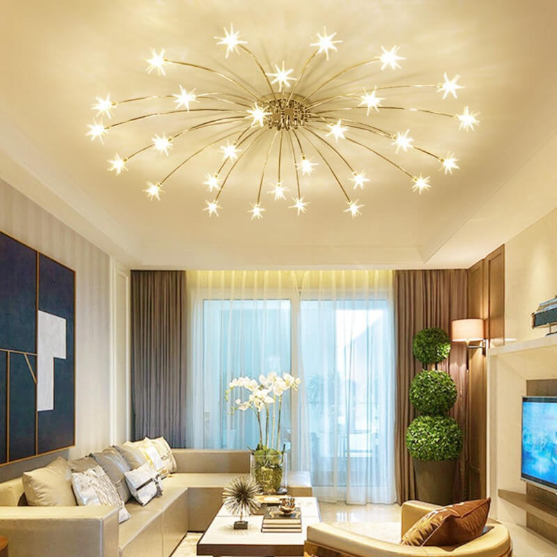 Contemporary Iron Flush Mount Ceiling Light - Star Design 12/21/28 Inches for Living Room