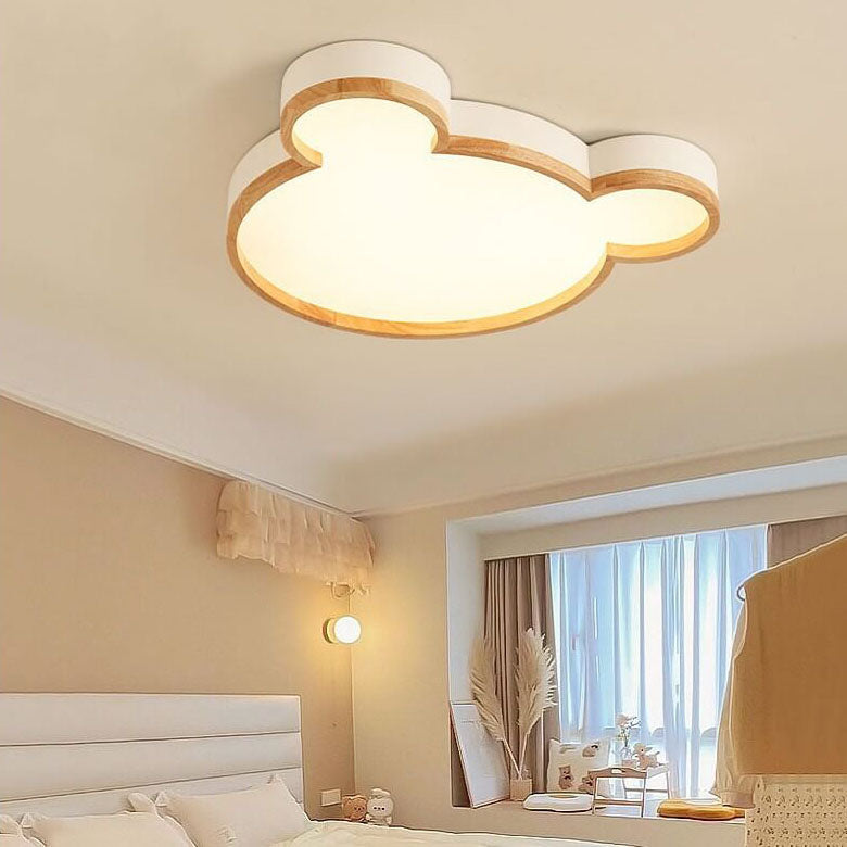 Nordic Wood Bear Shape LED Kids Flush Mount Ceiling Light | Cute Animal Nursery Lighting | Child Room Ceiling Fixture | Playful Bear Decor | Stylish Kids Bedroom Lighting | Soft Glow Illumination for Kids | Whimsical Flush Mount Light for Playroom | Eco-F
