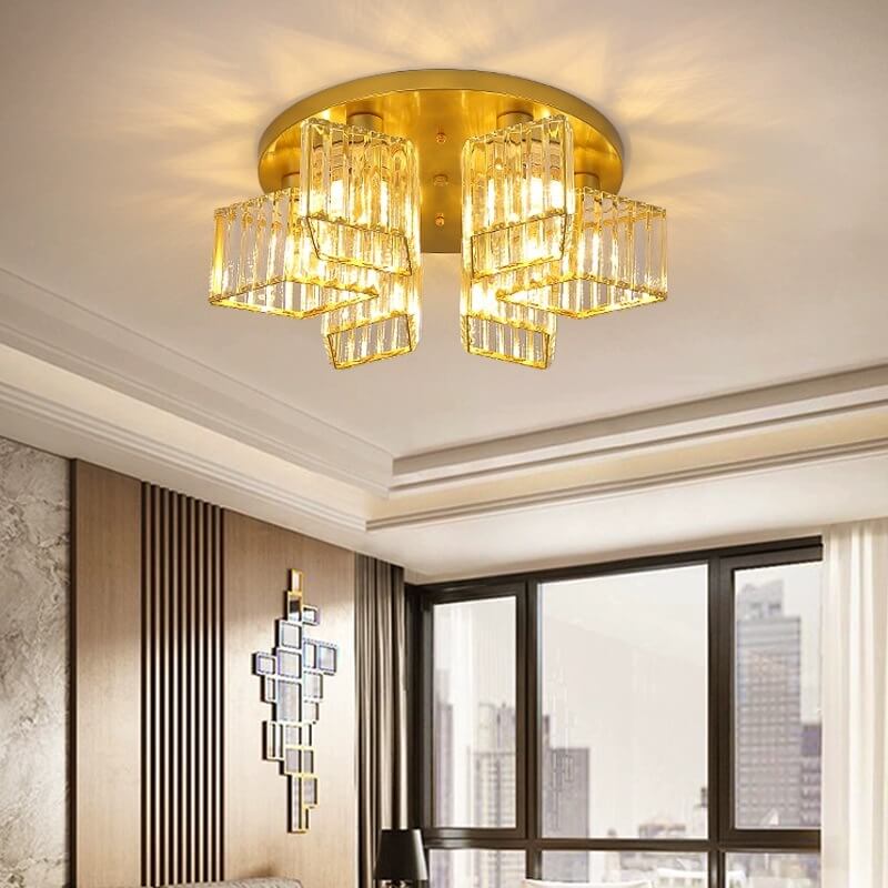 Modern Luxury Diamond Shaped Iron Crystal Semi-Flush Mount Ceiling Light - 3/4/5/6 Light Fixture