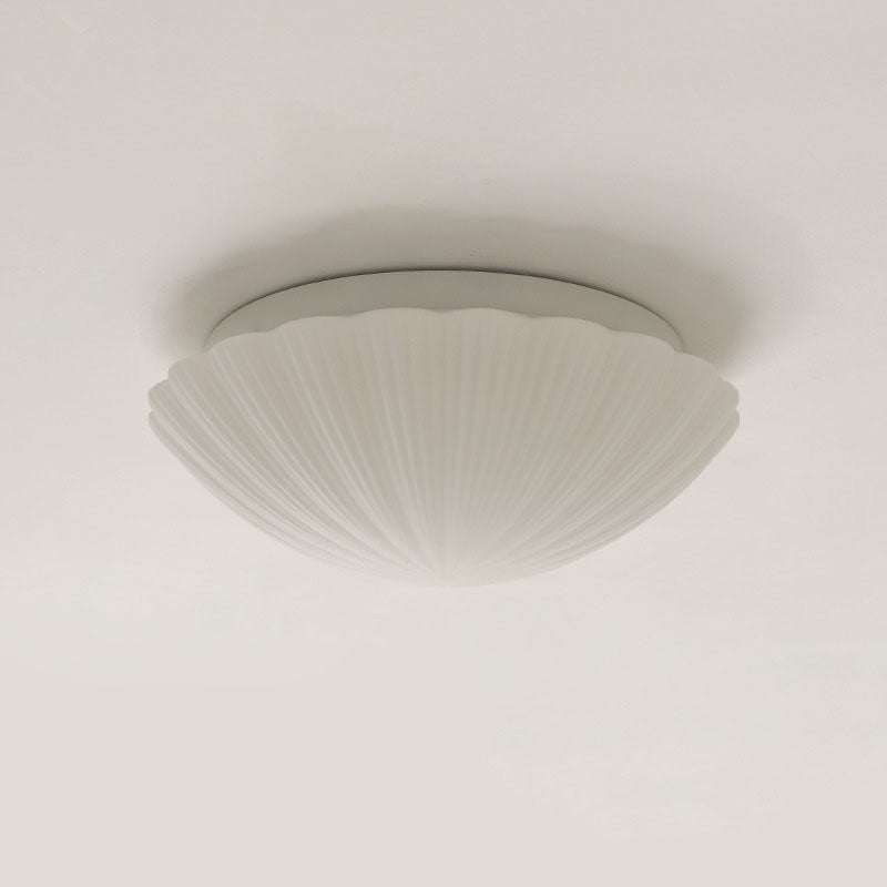 Modern Minimalist Cream Shell Glass LED Flush Mount Light for Living Room & Bedroom