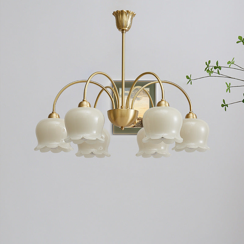 Traditional French Floral Copper Glass Chandelier - 5/6/8 Light for Living Room