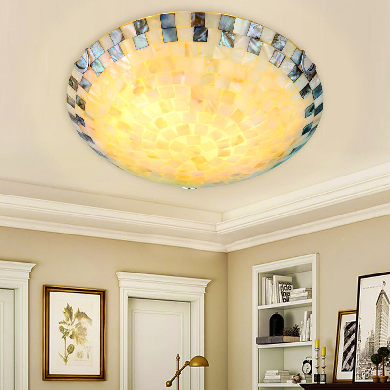 Tiffany Mediterranean Mosaic Shell LED Flush Mount Light for Living Room