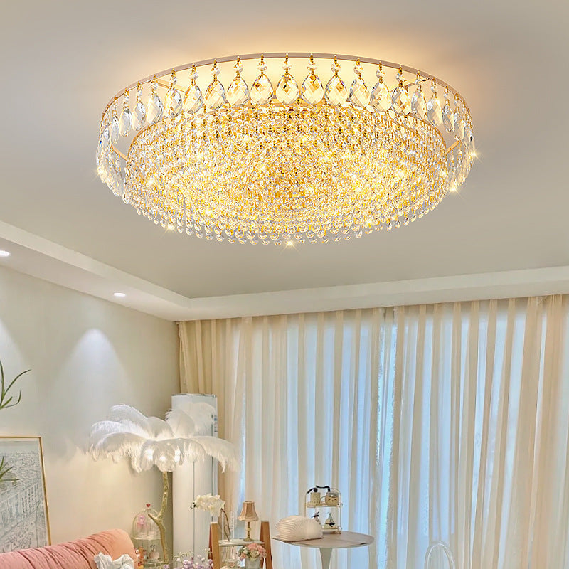 Modern Luxury Circle Iron Crystal Flush Mount Ceiling Light for Living Room - 4/6/8/10 Lights