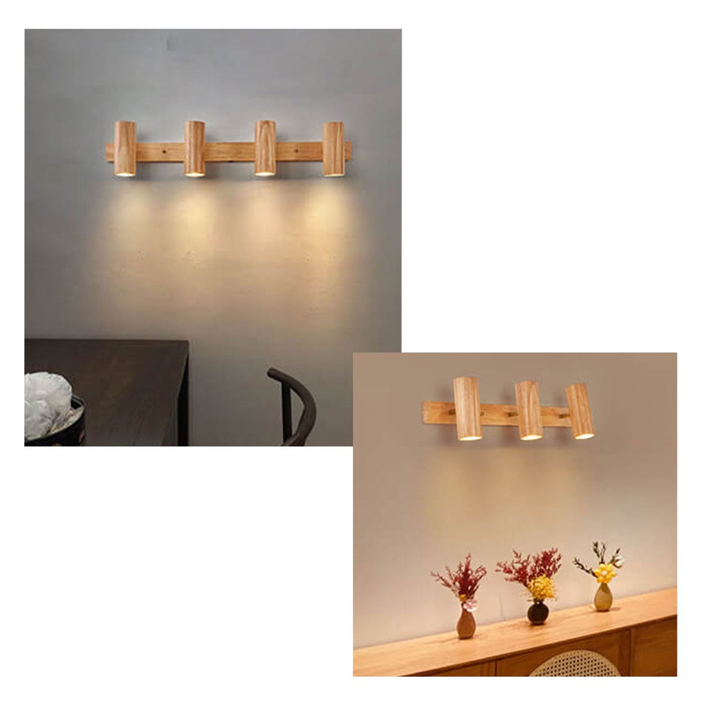 Modern Minimalist Wood Track Spotlight Wall Sconce 1/2/3 Light Lamp