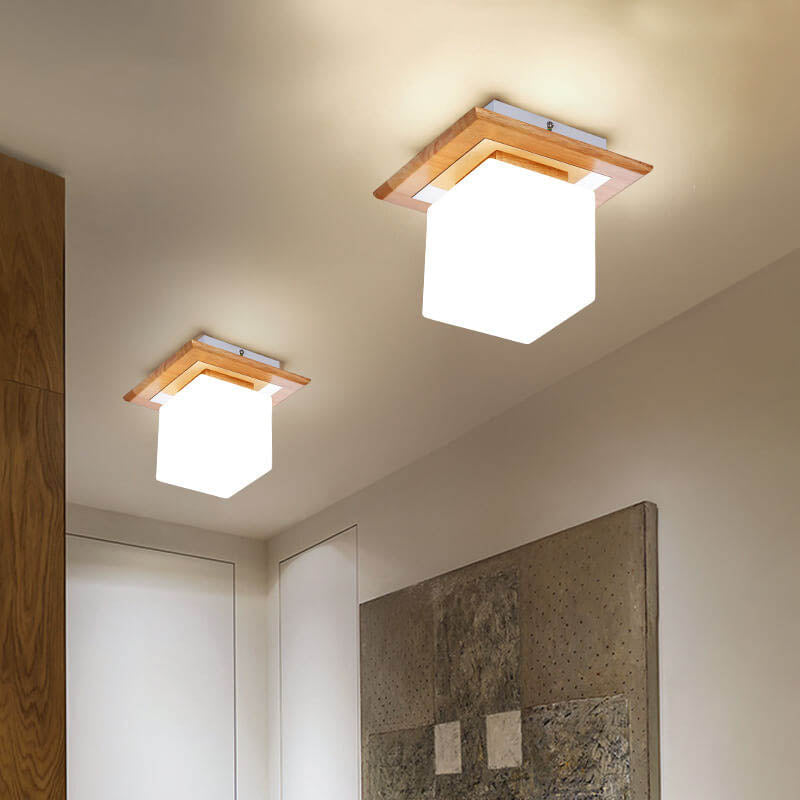 Modern Nordic Minimalist Wood Circular Square Semi-Flush Mount Ceiling Light