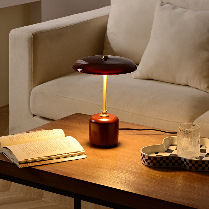Contemporary Retro Brass Glass LED Round Cylinder Table Lamp for Bedside