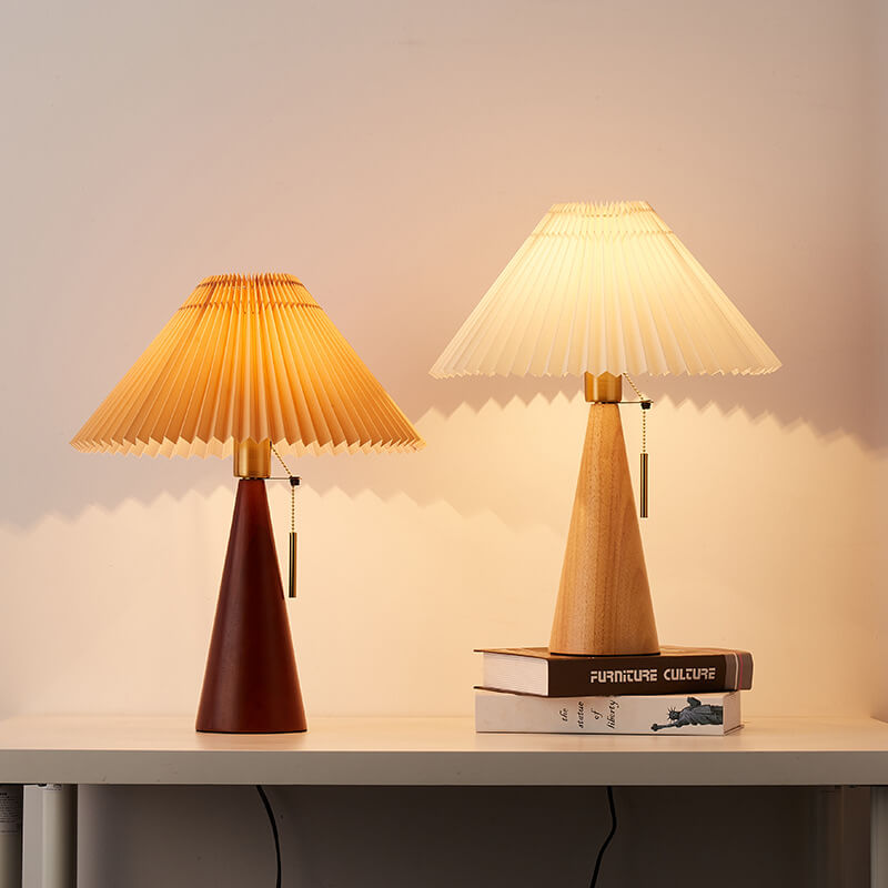Japanese Minimalist Vintage Pleated Wooden LED Table Lamp