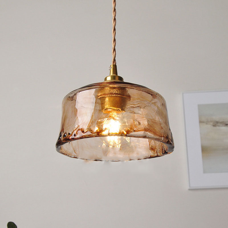 Vintage Amber Glass Brass Pendant Light for Living Room