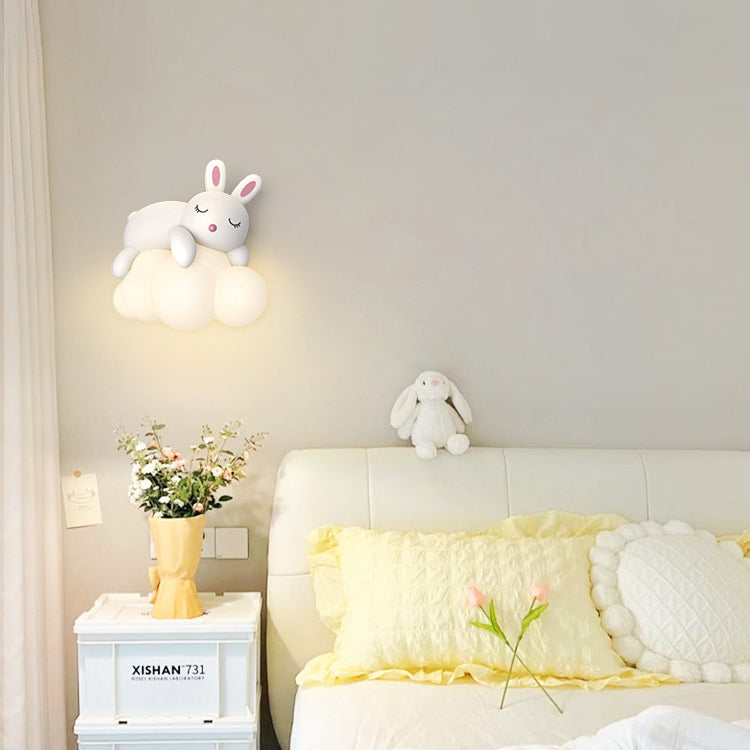 Contemporary Nordic Kids Bear Rabbit LED Wall Sconce Lamp for Bedroom, Cute Animal Wall Light, Childrens Room Decor, Nursery Lighting, Kawaii LED Lamp, Modern Kids Room Accessories, Scandinavian Style Wall Lamp