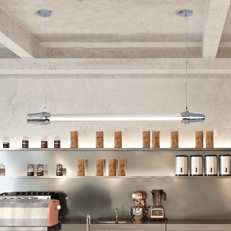 Contemporary Industrial LED Island Chandelier - Strip Aluminum & Acrylic Design for Dining Room