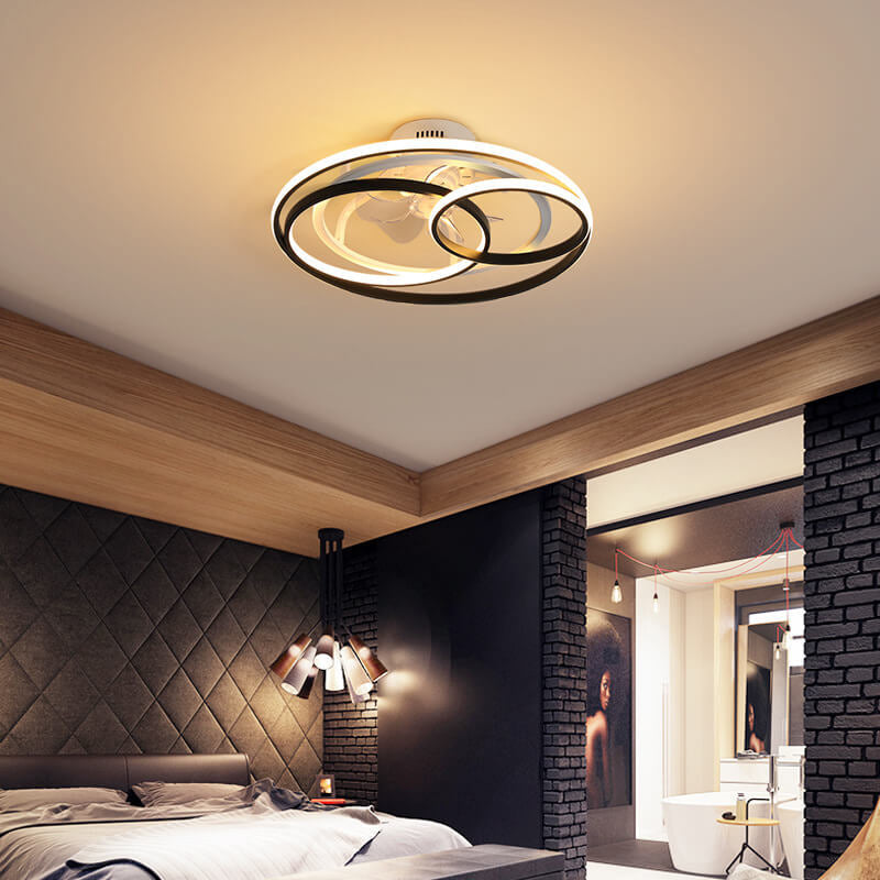 Double Ring Overlap LED Ceiling Fan Light - Modern Flush Mount Design, Energy Efficient, Stylish Home Lighting