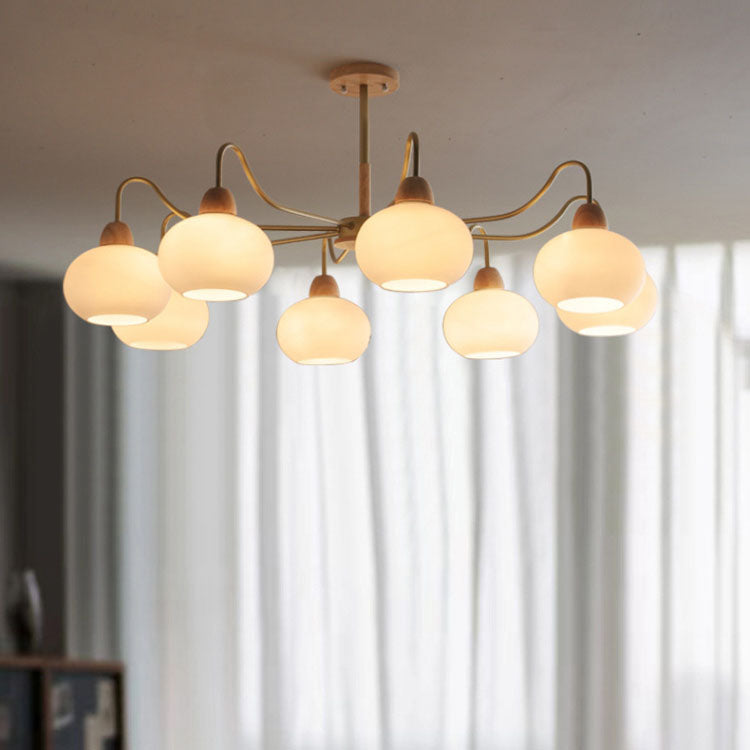 Contemporary Scandinavian Rubberwood Iron Round Chandelier - 3/6/8 Lights for Living Room