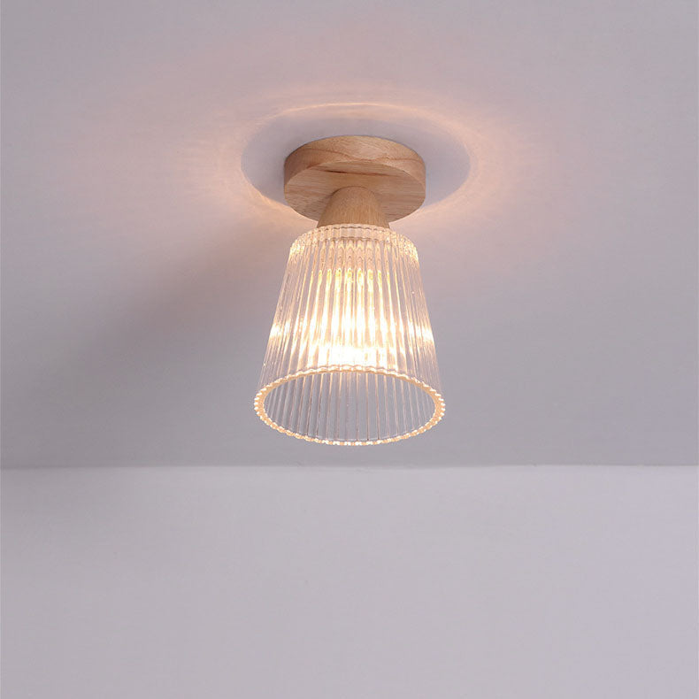 Japanese Minimalist Log Glass Semi-Flush Mount Light