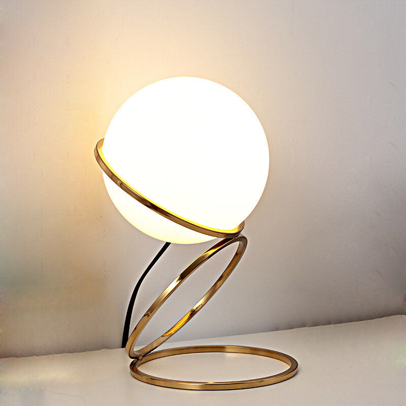 Modern Minimalist Spiral Circle Base Iron Glass Ball 1-Light Table Lamp for Living Room Bedroom Decorative Lighting Contemporary Home Decor Unique Design Stylish Nightstand Lamp Desk Lamp Warm Ambient Light for Modern Interior
