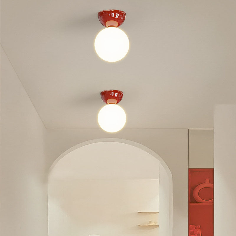 Scandinavian Iron & Glass Semi-Flush Mount Ceiling Light - 1-Light Spherical Shade for Hallway