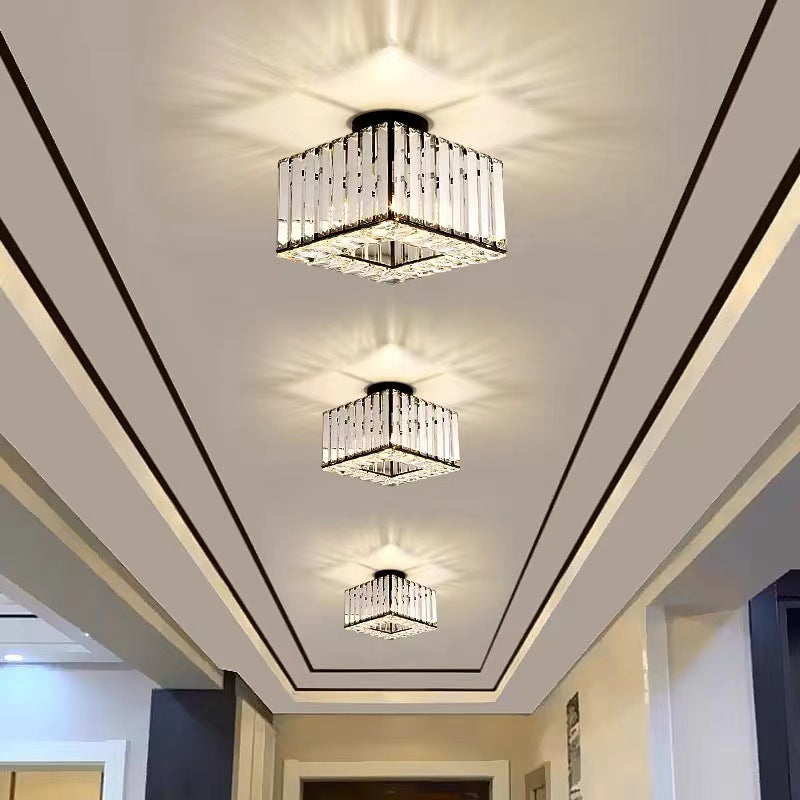 Modern Luxury Crystal Round Square 1-Light Semi-Flush Mount Ceiling Light for Living Room