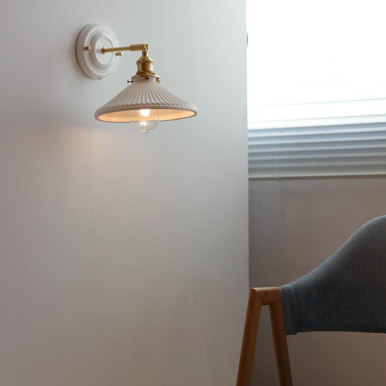 Vintage Round Ceramic Brass Wall Sconce Lamp - 1-Light Living Room Lighting