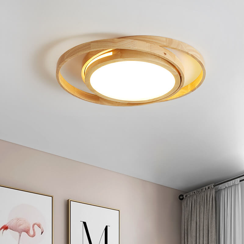 Minimalist Wood Circle LED Flush Mount Ceiling Light