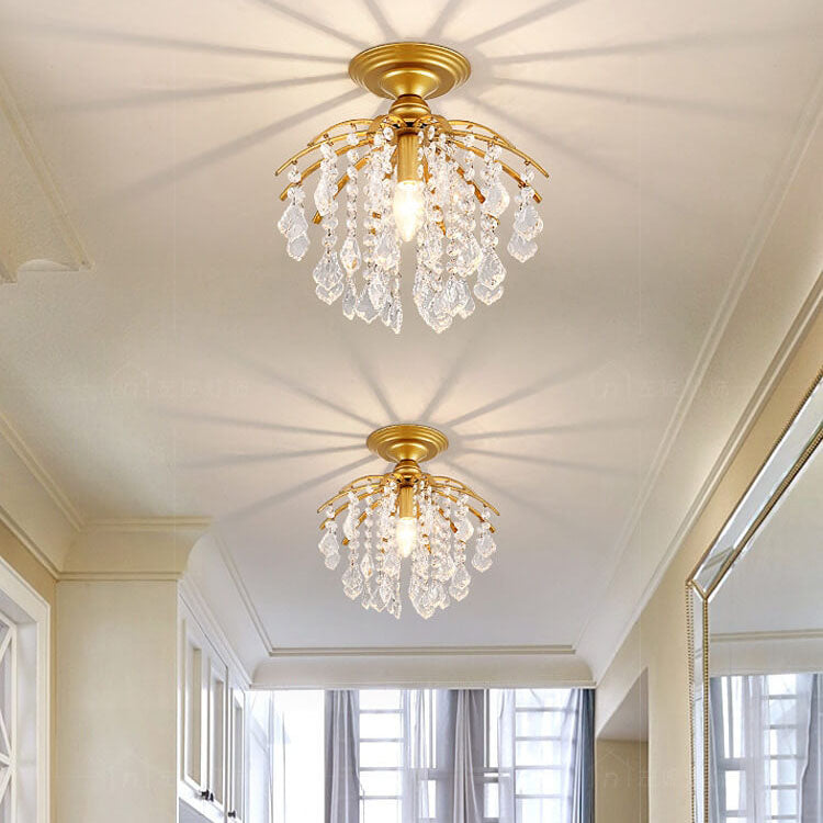 Modern Luxury Crystal Iron Semi-Flush Mount Ceiling Light for Living Room