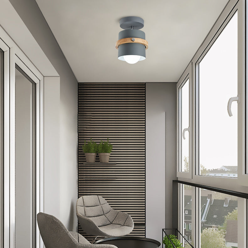 Contemporary Nordic Iron & Wood Semi-Flush Mount Ceiling Light for Hallway