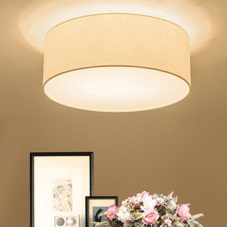 Modern Minimalist Round Drum Flush Mount Ceiling Light - Iron & Fabric 3/5 Light for Living Room