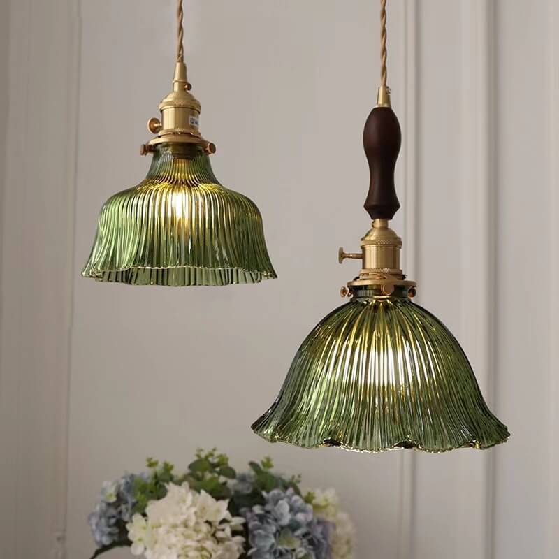 Nordic Minimalist Copper Glass Pendant Light - 1-Light Walnut Flower Design