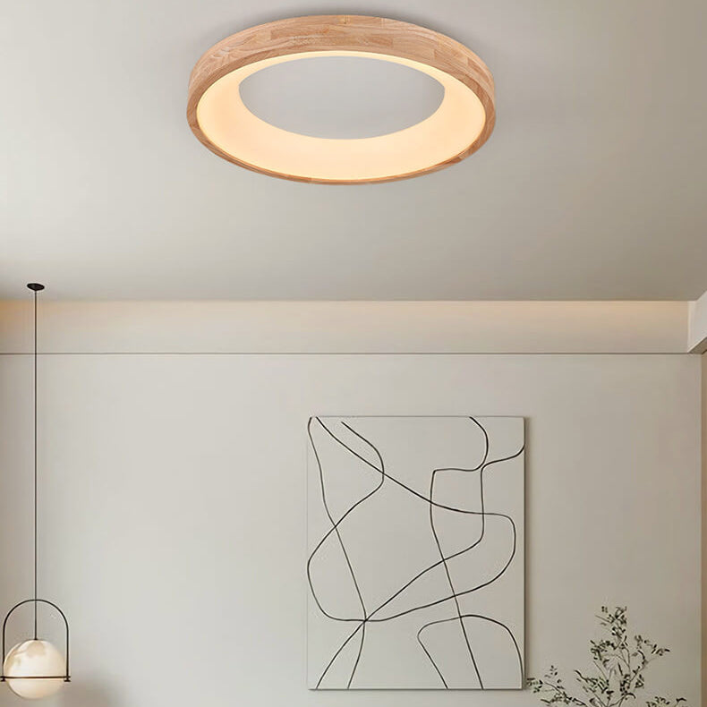 Nordic Minimalist Round LED Flush Mount Ceiling Light - Log Wood Design, Modern Illumination, Natural Aesthetic, Home Lighting Solution