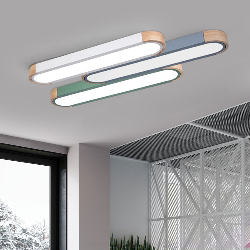 Contemporary Scandinavian Long Oval Iron Log Acrylic LED Flush Mount Ceiling Light for Bedroom