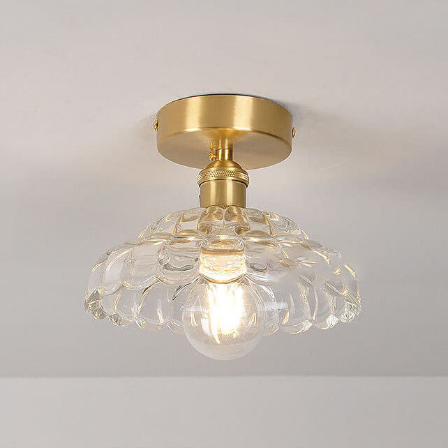 Vintage Brass Glass Dome Semi-Flush Mount Ceiling Light