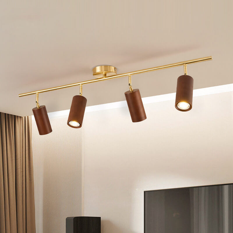 Modern Minimalist Walnut Wood LED Semi-Flush Mount Ceiling Light for Living Room