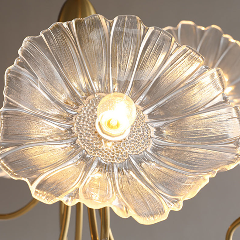 Modern Art Deco Gold Finish Chandelier with Lotus Leaf Glass Shade - 3/6 Lights for Living Room