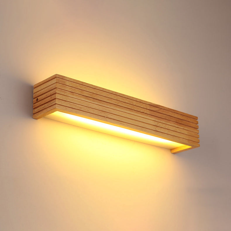 Traditional Chinese Striped Wood LED Vanity Mirror Sconce Lamp for Bathroom