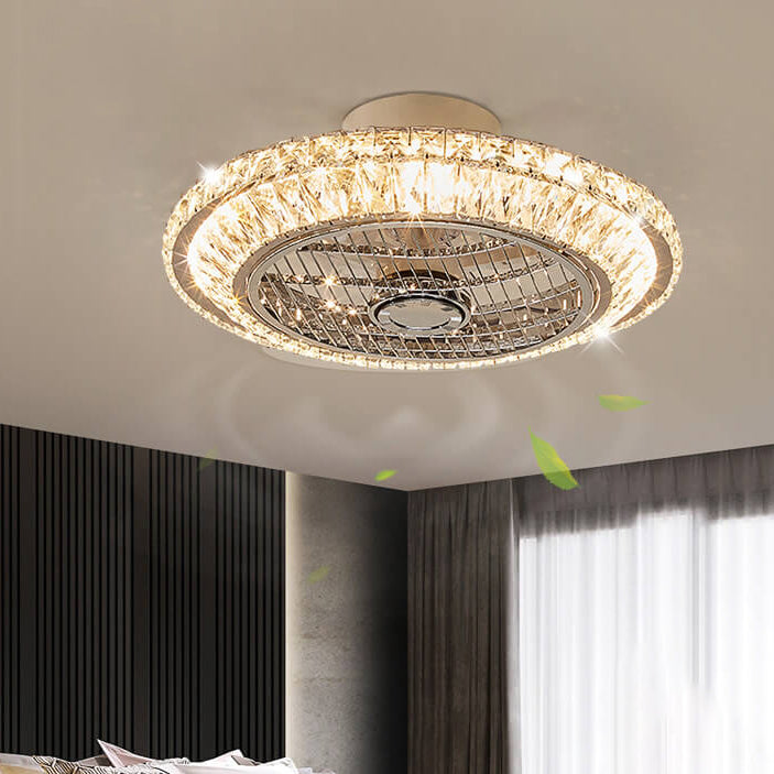 Nordic Crystal Round LED Flush Mount Ceiling Fan Light