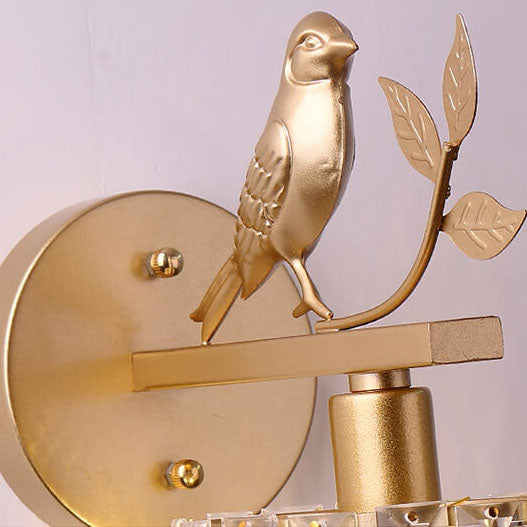 Vintage Iron Glass Round Bird Wall Sconce Lamp - 1-Light for Living Room