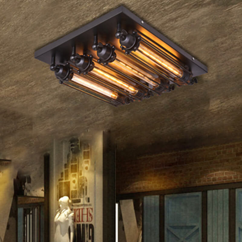 Nostalgic Industrial 4-Light Flush Mount Ceiling Light - Iron and Glass Design