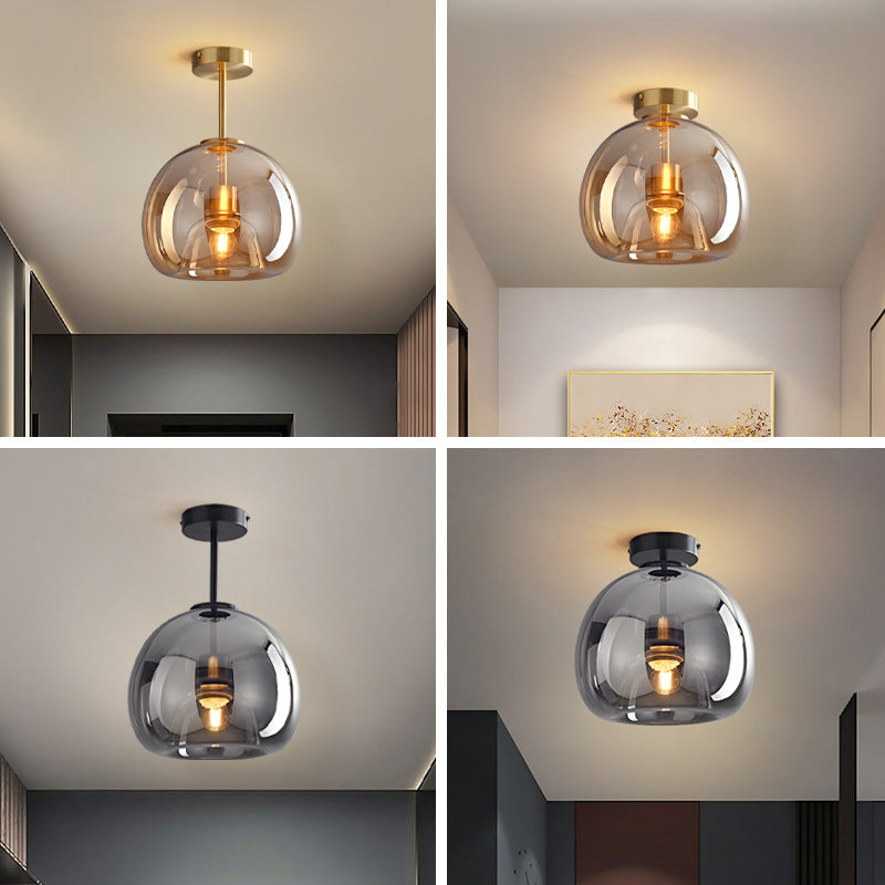 Contemporary Nordic Round Glass Iron Ball Semi-Flush Ceiling Light