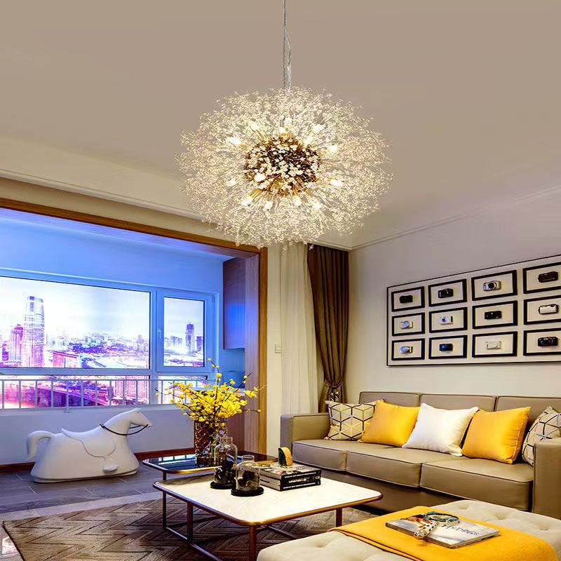 Contemporary Scandinavian Dandelion Crystal Chandelier - 8/9/12/16 Lights for Bedroom Elegance