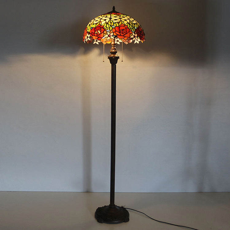 Tiffany Style Stained Glass Rose Floor Lamp - 2-Light Bedroom Decor