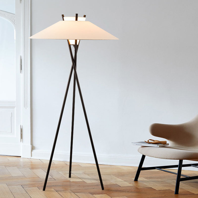 Contemporary Semi-Tapered Fabric Shade Iron Tripod Floor Lamp for Study