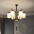 Traditional Chinese Iron Frame Cylinder Glass Shade Chandelier - 6/8/10/12 Lights for Living Room