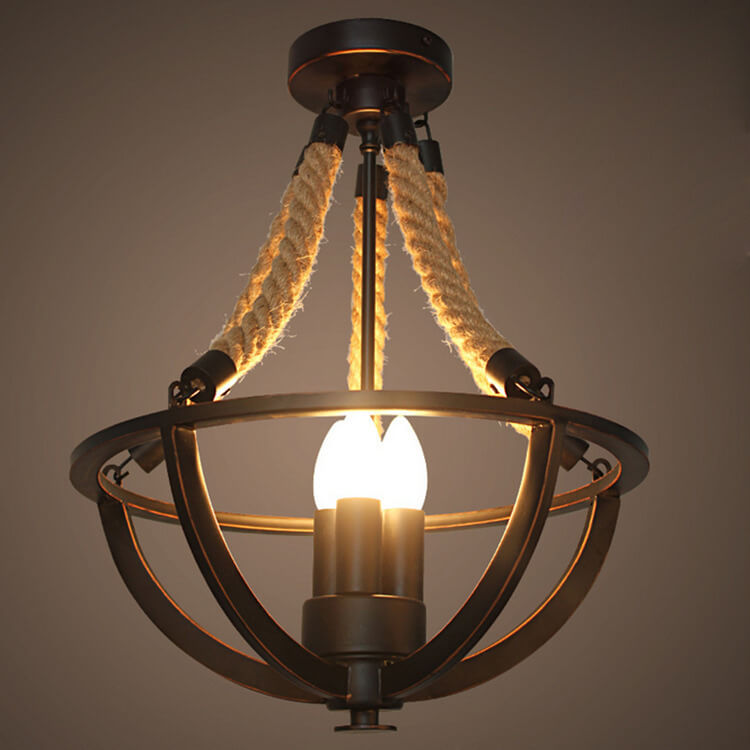 Vintage Industrial Iron Twine 3-Light Island Chandelier