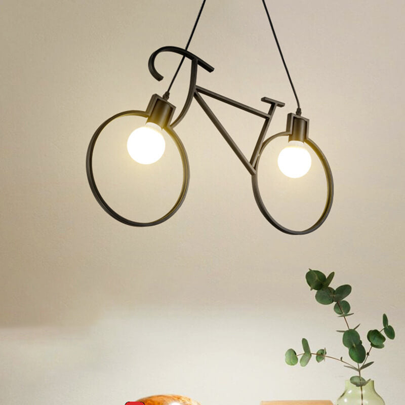 Contemporary Creative Bicycle Shape Iron 2-Light Kids Chandelier for Living Room Bedroom Modern Design, Unique Iron Fixtures, Fun Lighting, Children's Room Decor, Bicycle-Themed Ceiling Light, Stylish Kids' Chandelier, Playful Home Decor, Decorative Light