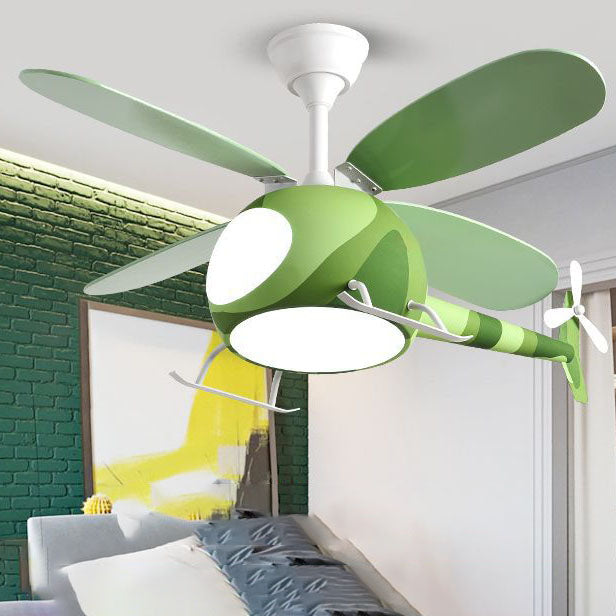 Contemporary Iron Cartoon Planes LED Ceiling Fan Light for Bedroom