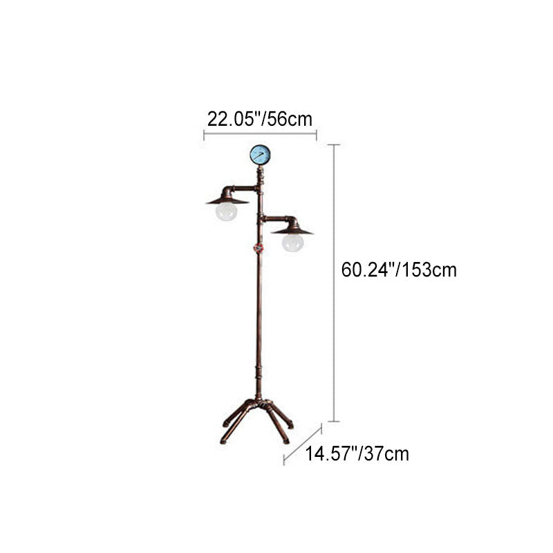 Industrial Steampunk Copper Water Pipe Floor Lamp - 2-Light Design