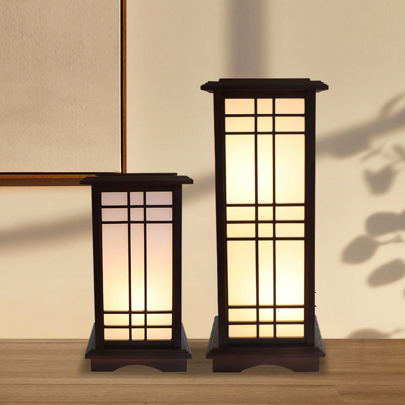 Traditional Chinese Rectangular Parchment Wood 1-Light Floor Lamp for Entertainment Rooms