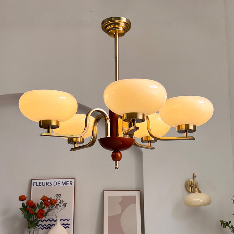 Vintage Metal Glass Oval Round 3/5 Light Chandelier for Living Room