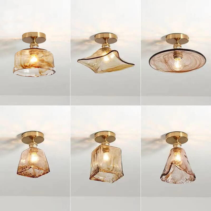 Modern Japanese Amber Glass Flush Mount Light - Multi-Style 1-Light Ceiling Fixture for Home Decor