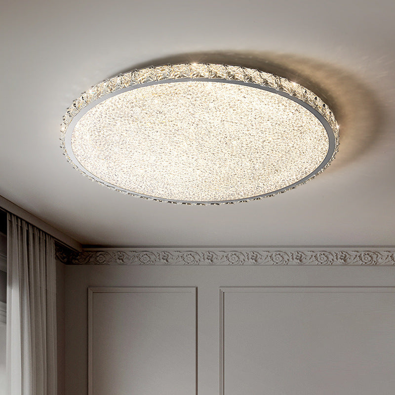 Modern Luxury LED Flush Mount Ceiling Light - Stainless Steel & Crystal Design for Living Room