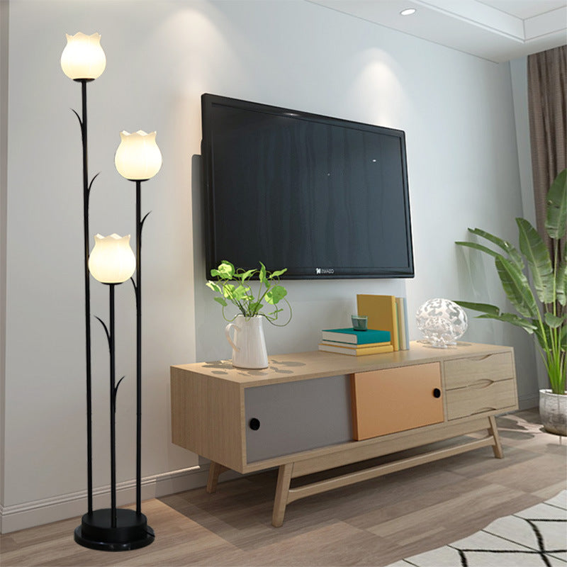 Contemporary Scandinavian 3-Light Floor Lamp - Iron & Glass for Living Room