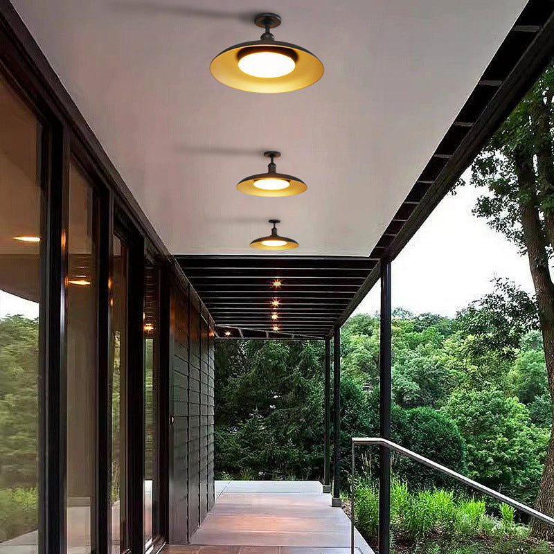 Contemporary Scandinavian Carbonized Steel Waterproof Semi-Flush Mount Light for Outdoor Patio